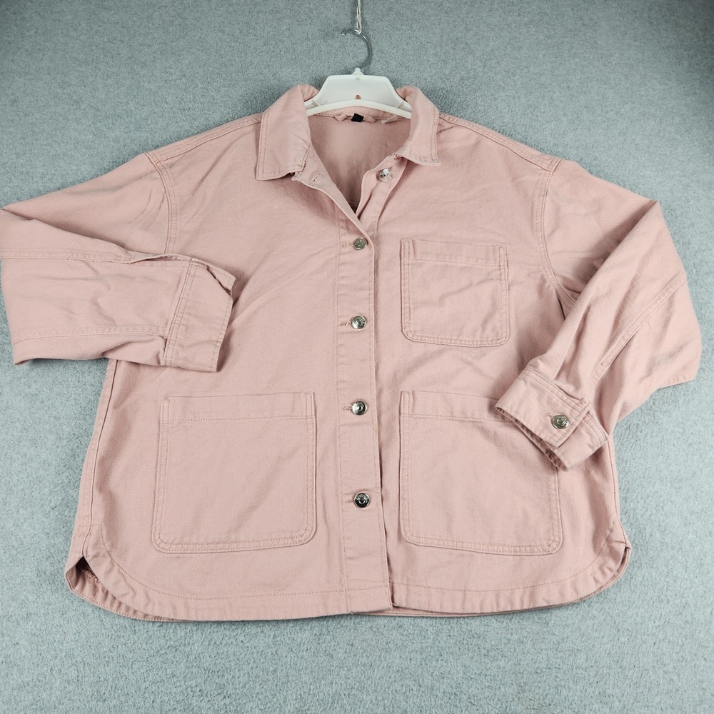 H&M Divided Shirt Jacket Womens Large Pink Cotton Relaxed Utility Button Front